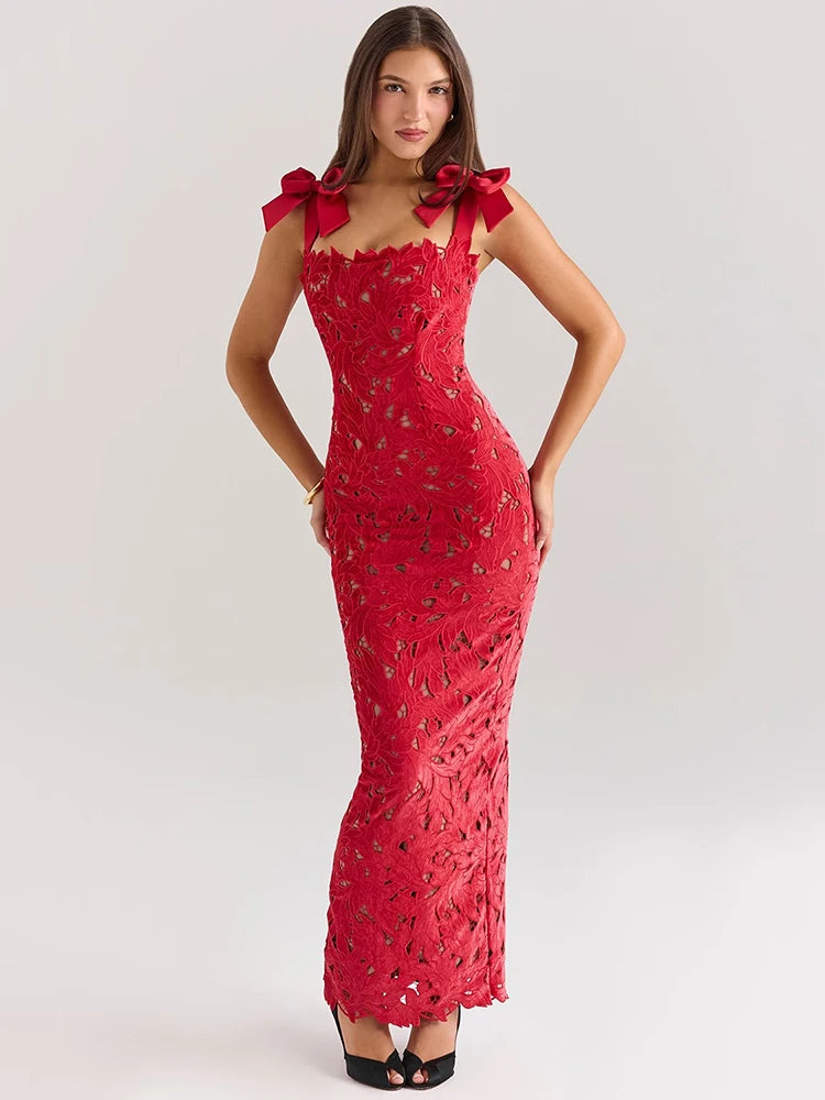 Femmora Bows Lace Sexy Maxi Dress