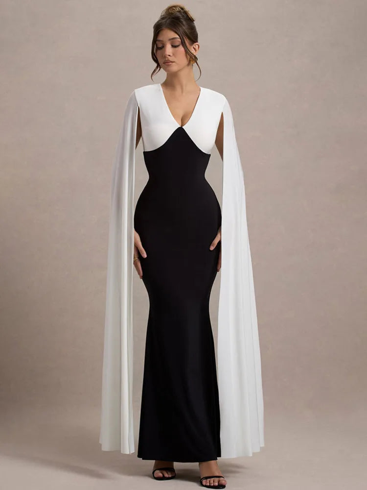 Femmora Cape Sleeve V Neck Maxi Dress