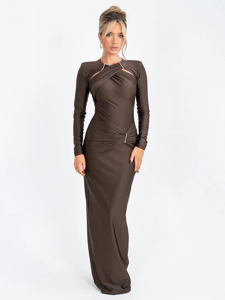 Femmora Hollow Out Long Sleeve Maxi Dress