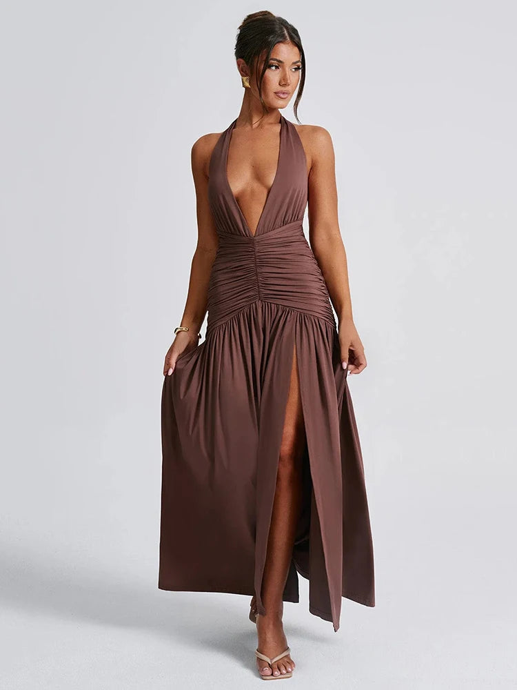 Femmora Halter Deep V Maxi Dress