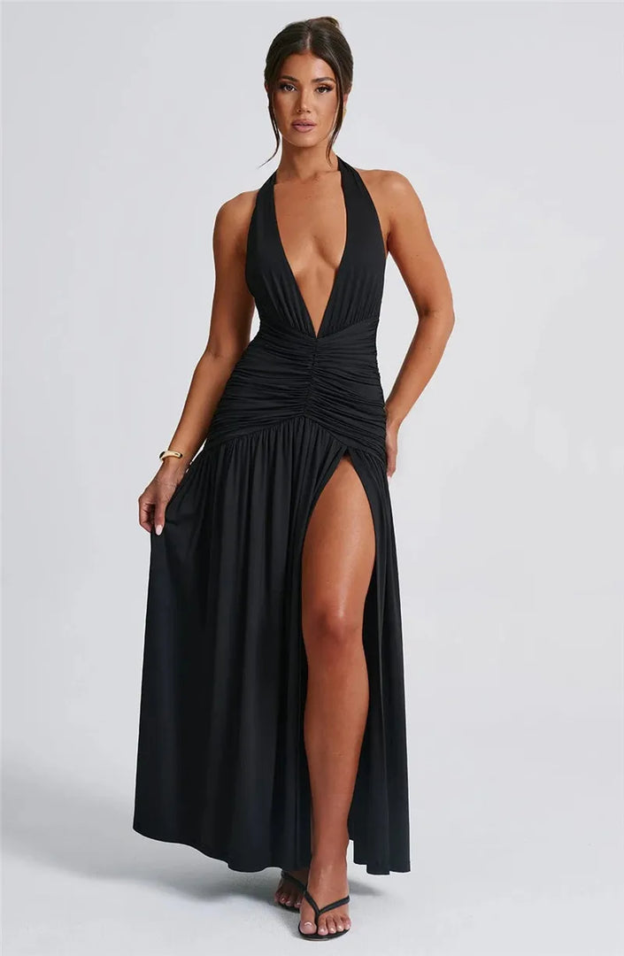 Femmora Halter Deep V Maxi Dress