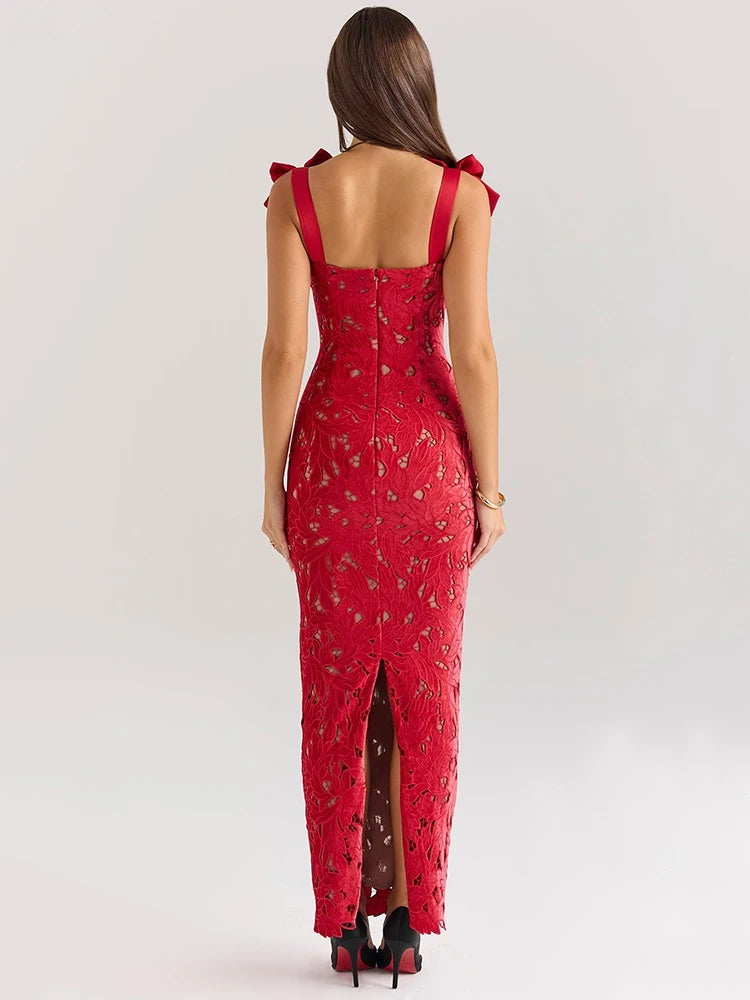 Femmora Bows Lace Sexy Maxi Dress