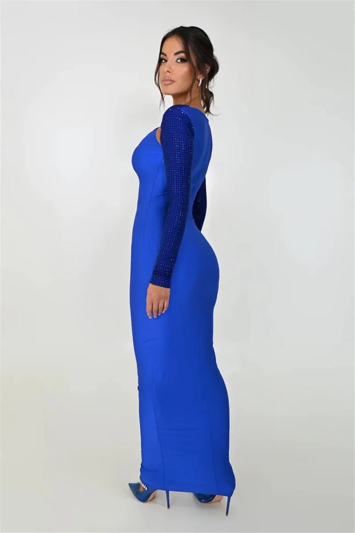 Femmora Hollow Out Sparkle Long Sleeve Maxi Dress