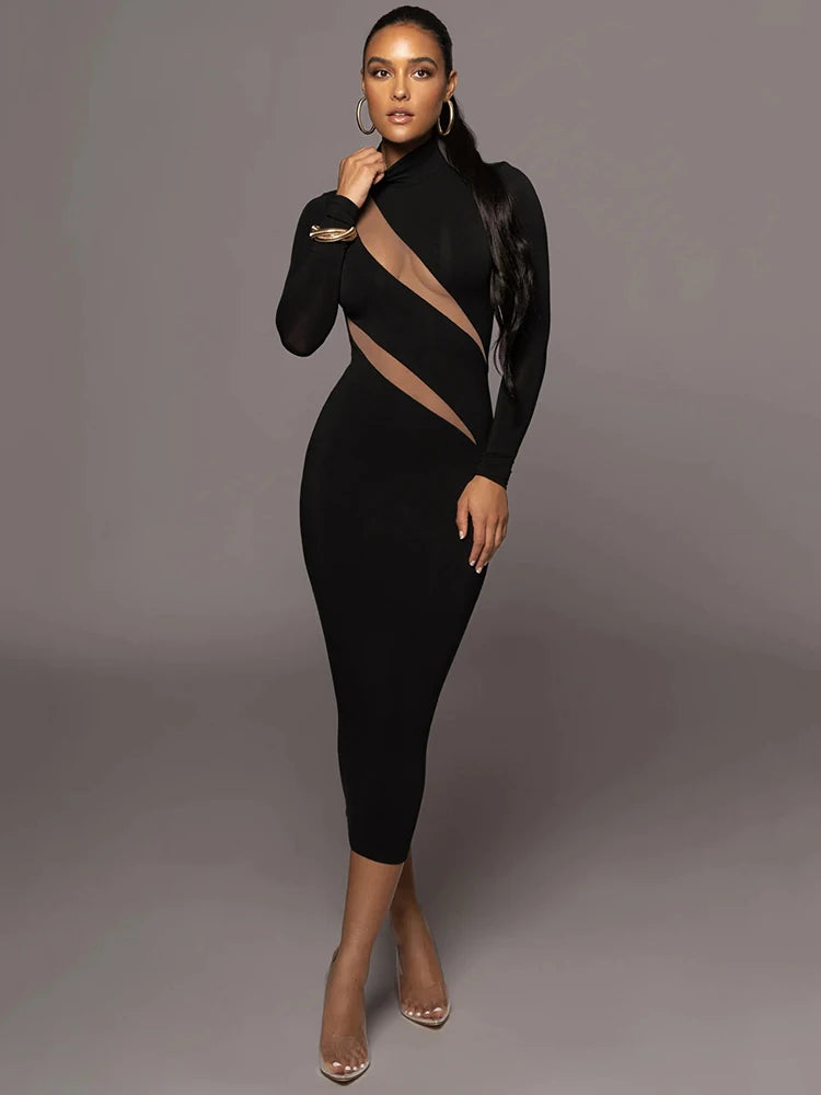 Femmora Elegant Long Sleeve Bodycon Maxi Dress