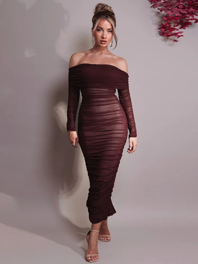 Femmora Off-shoulder Long Sleeve Maxi Dress