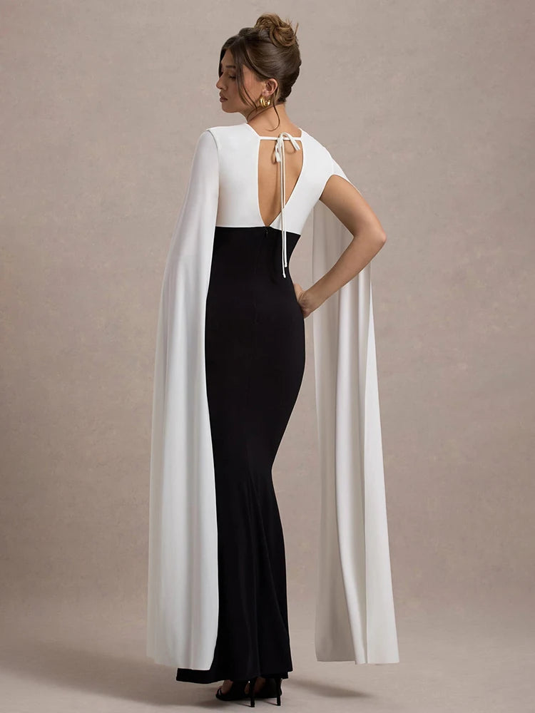 Femmora Cape Sleeve V Neck Maxi Dress