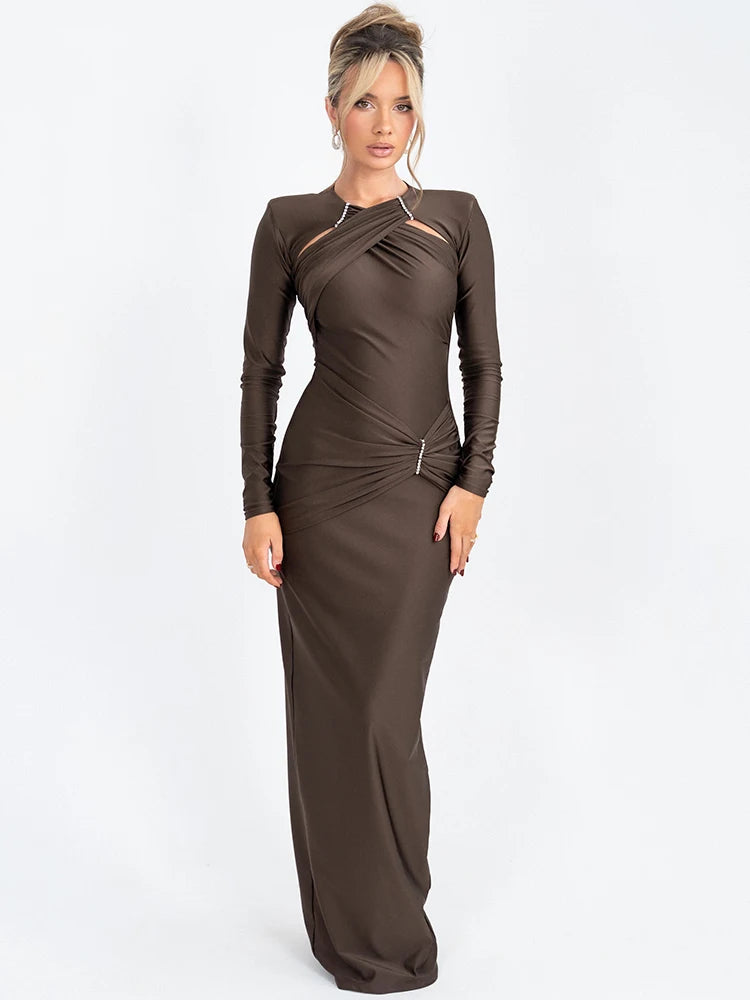 Femmora Hollow Out Long Sleeve Maxi Dress