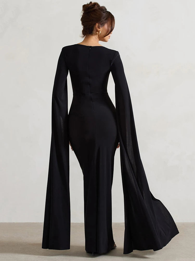 Femmora Long Cape Sleeve Split Maxi Dress