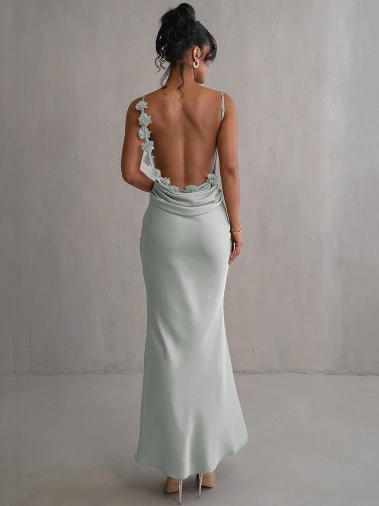 Femmora Floral Draped Backless Maxi Dress