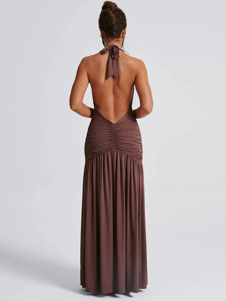 Femmora Halter Deep V Maxi Dress