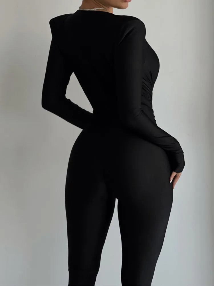 Femmora  Deep V Neck Long Sleeve Skinny Jumpsuits