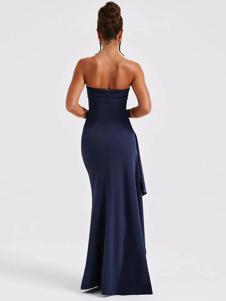 Femmora Strapless Backless High Split Maxi Dress