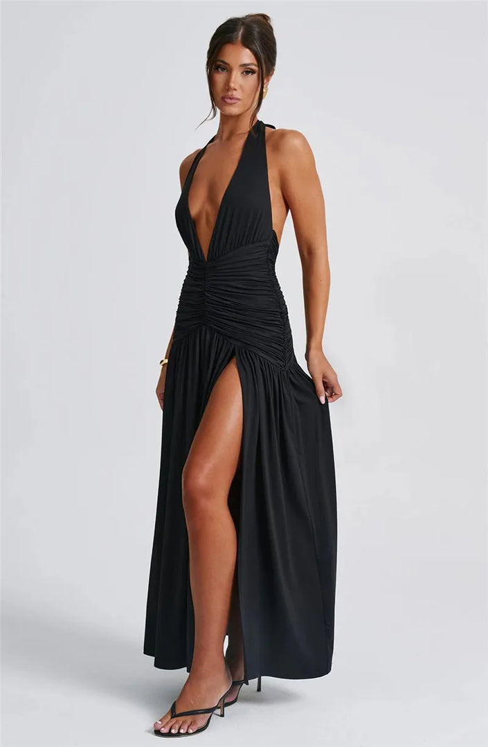 Femmora Halter Deep V Maxi Dress