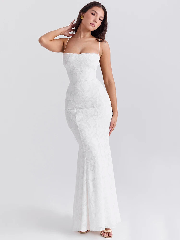 Femmora White Backless Lace-up Maxi Dress