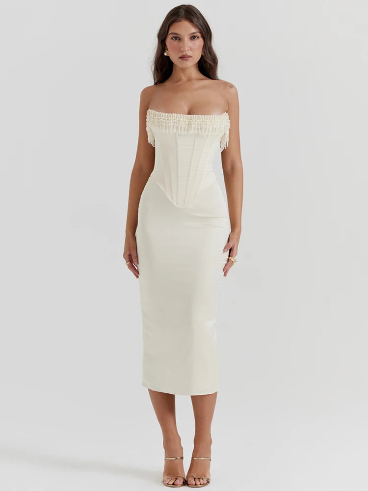 Femmora Pearl Tassel Sexy Midi Dress