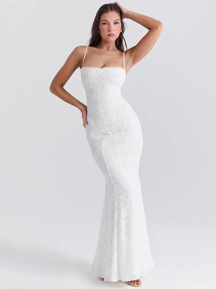 Femmora White Backless Lace-up Maxi Dress