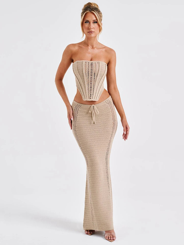 Femmora Elegant Knit Skirt Two Piece Sets