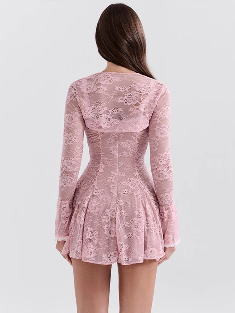 Femmora Lace Flare Long Sleeve Mini Dress