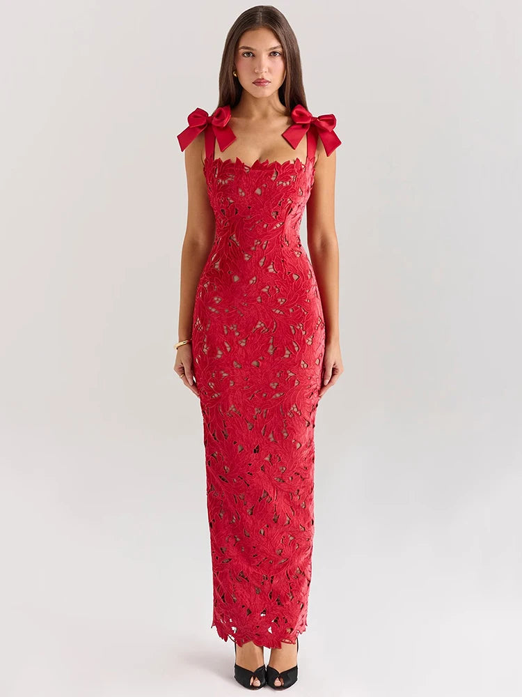 Femmora Bows Lace Sexy Maxi Dress