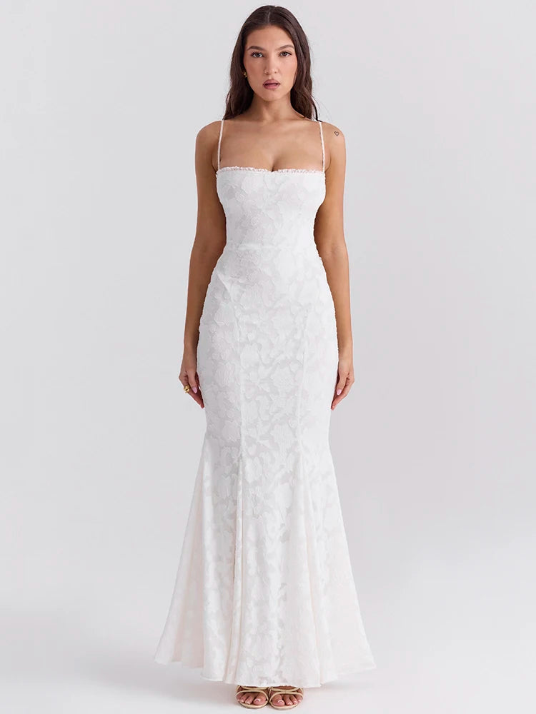 Femmora White Backless Lace-up Maxi Dress