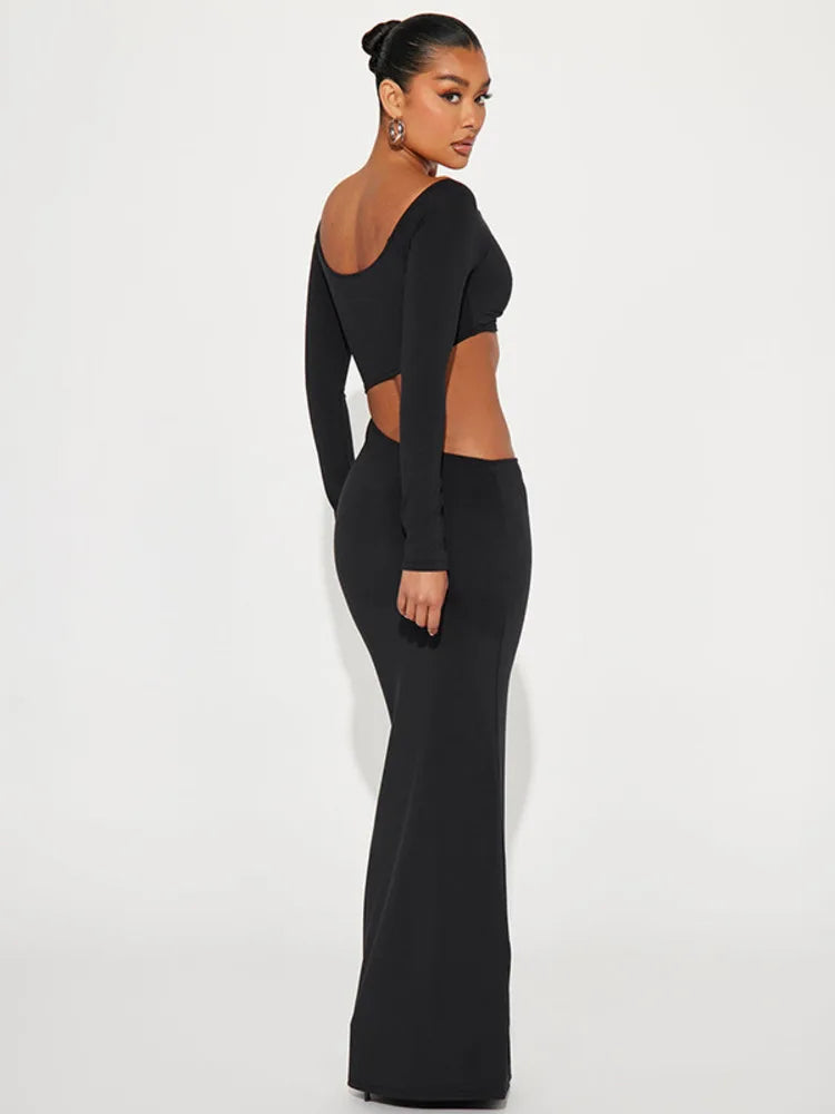 Femmora Hollow Out Long Sleeve Maxi Dress