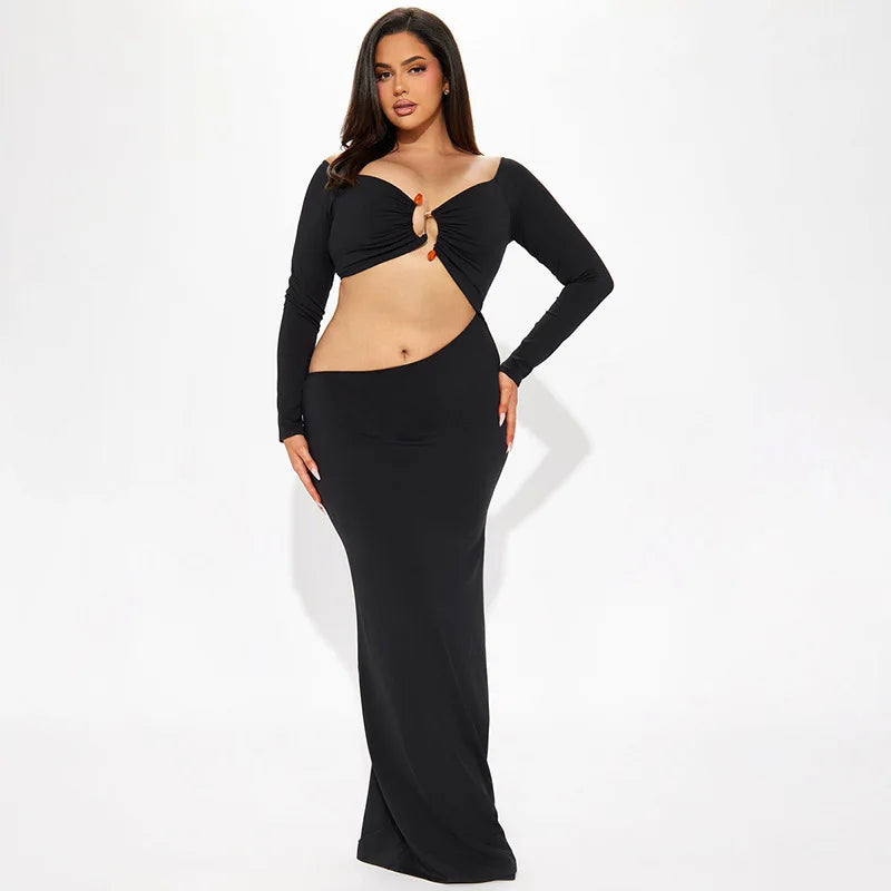 Femmora Hollow Out Long Sleeve Maxi Dress