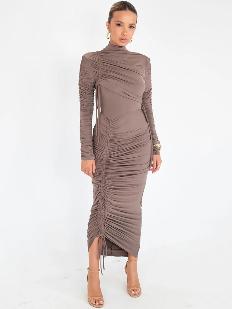 Femmora Long Sleeve Ruched Maxi Dress