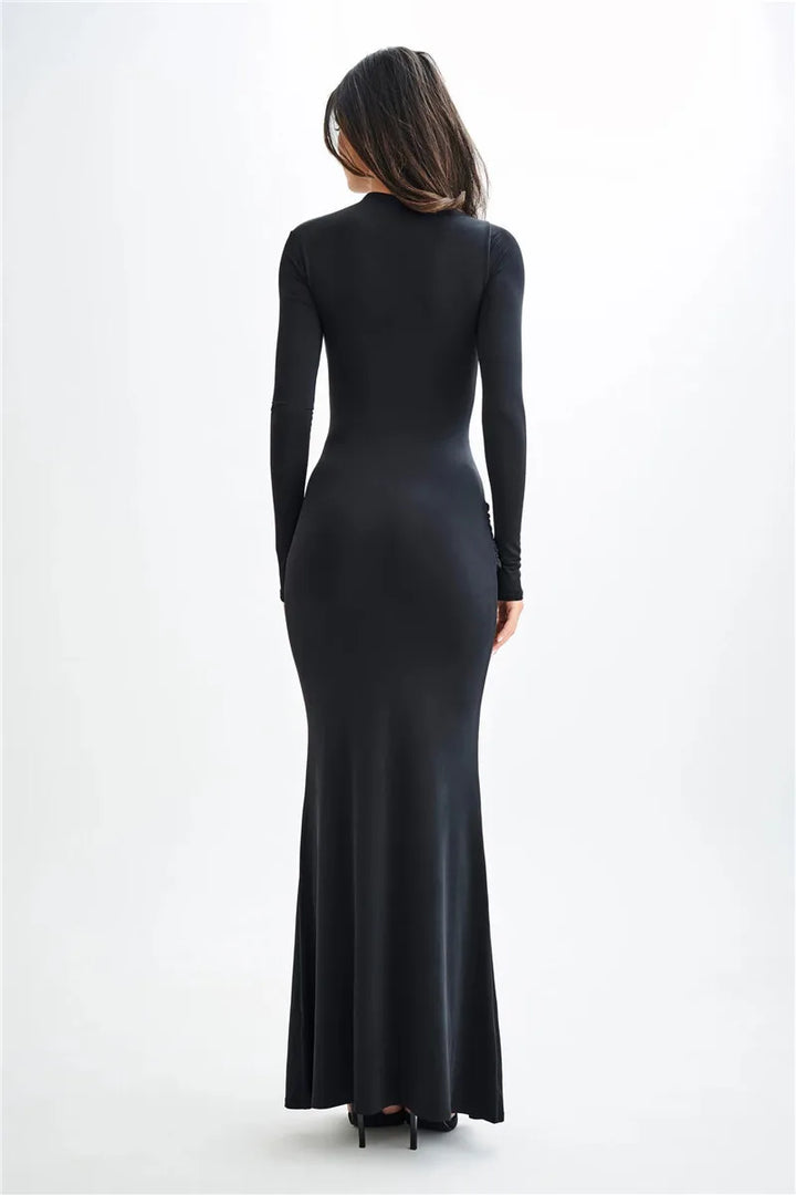 Femmora Diagonal Collar Long Sleeve Maxi Dress