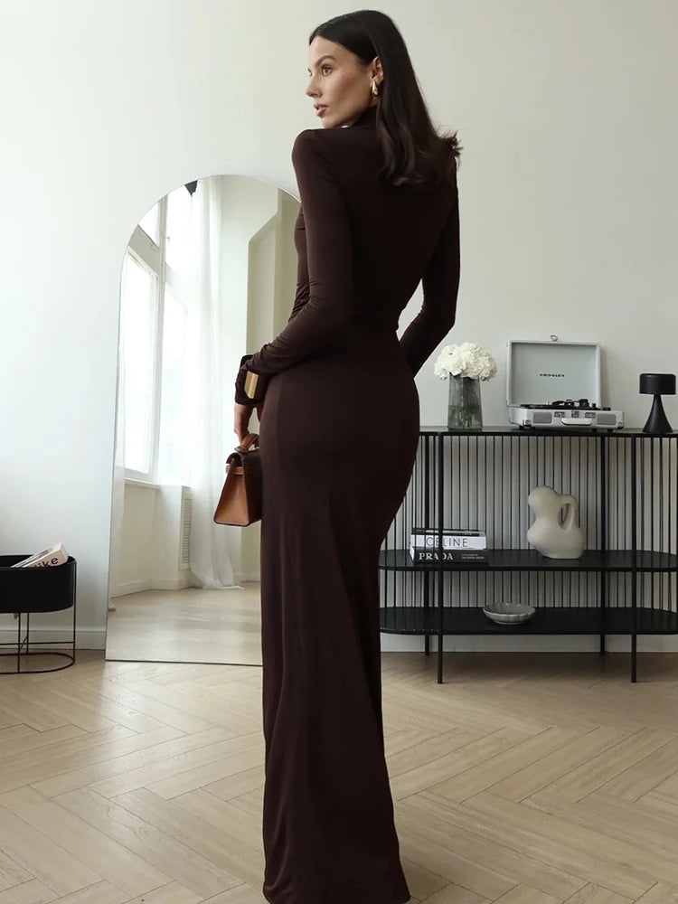 Femmora Turtleneck Thigh High Split Maxi Dress