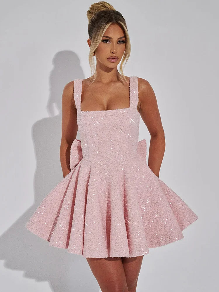 Femmora Sequins Bow Backless Mini Dress