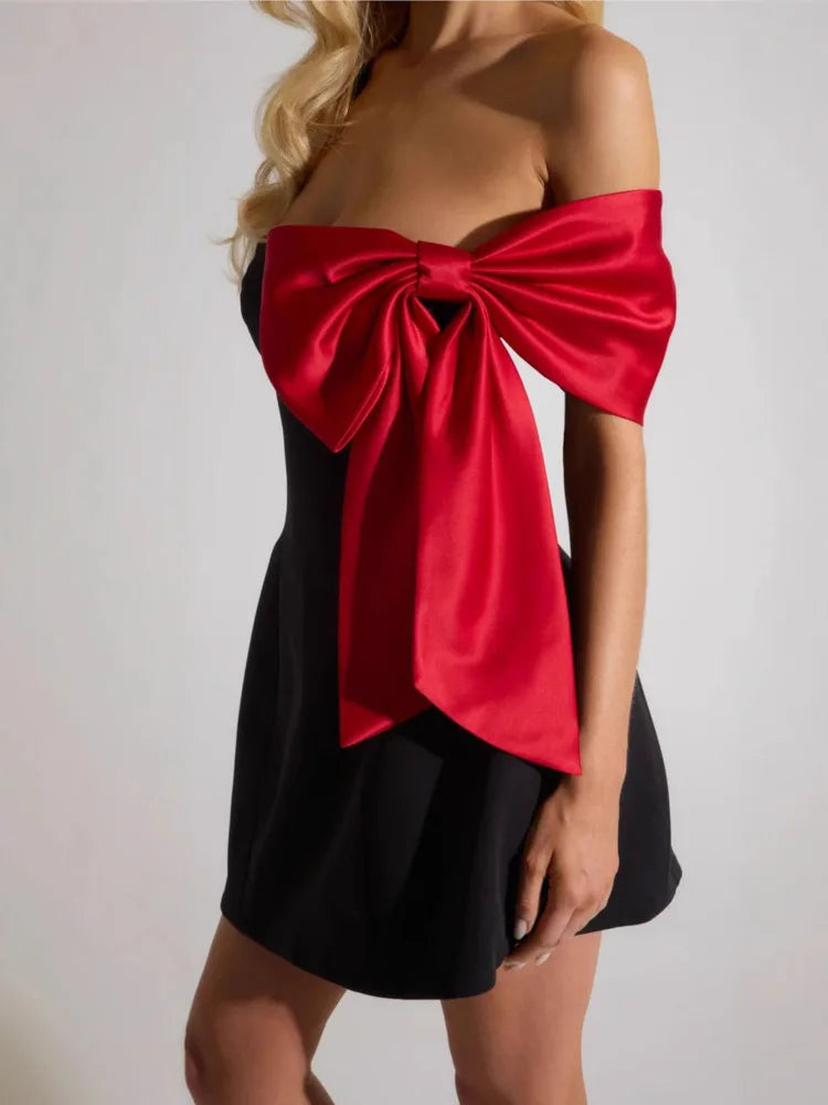 Femmora Off-shoulder Bow Sleeve Mini Dress