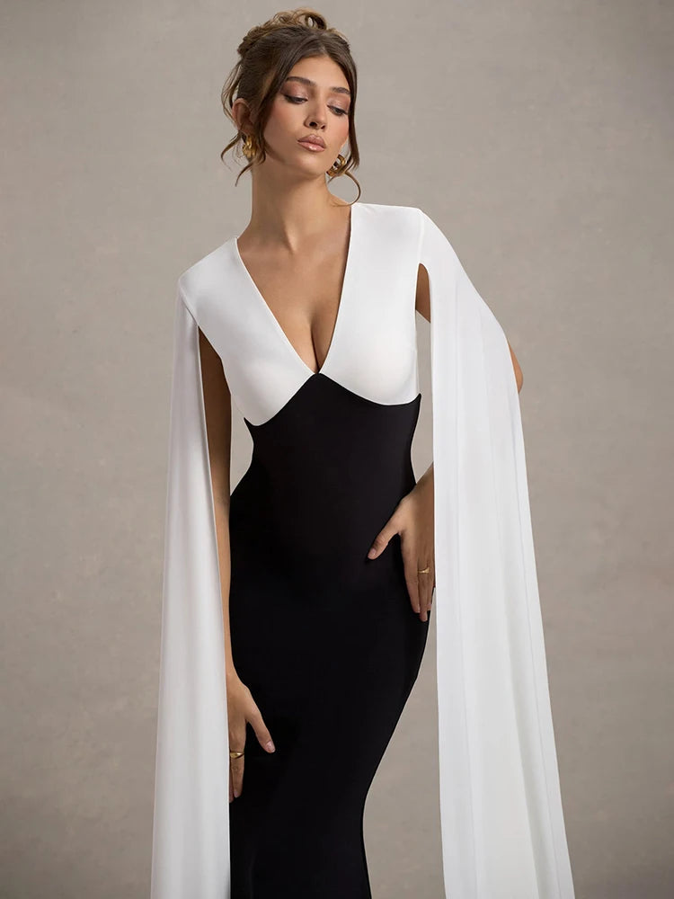 Femmora Cape Sleeve V Neck Maxi Dress