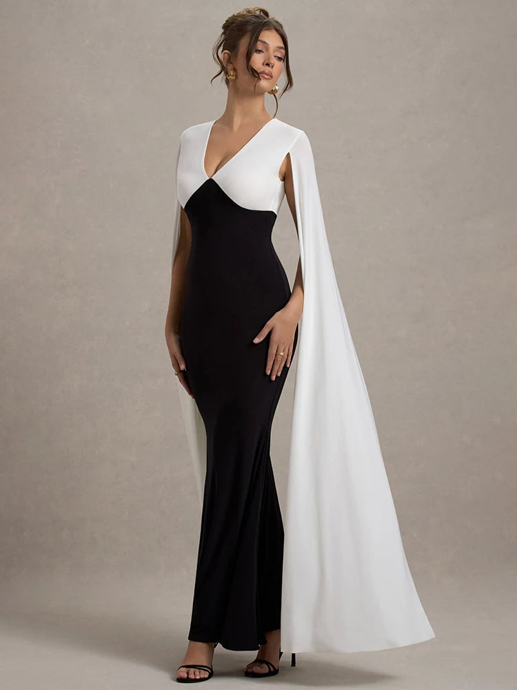 Femmora Cape Sleeve V Neck Maxi Dress