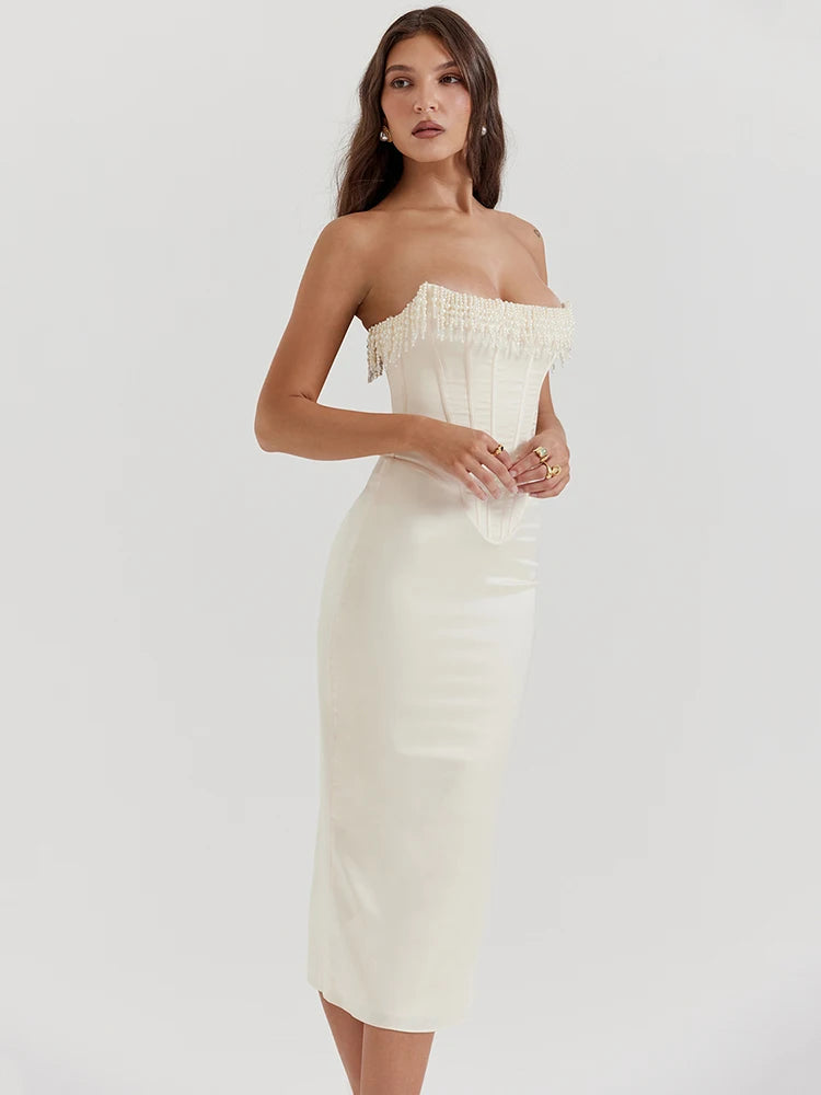 Femmora Pearl Tassel Sexy Midi Dress