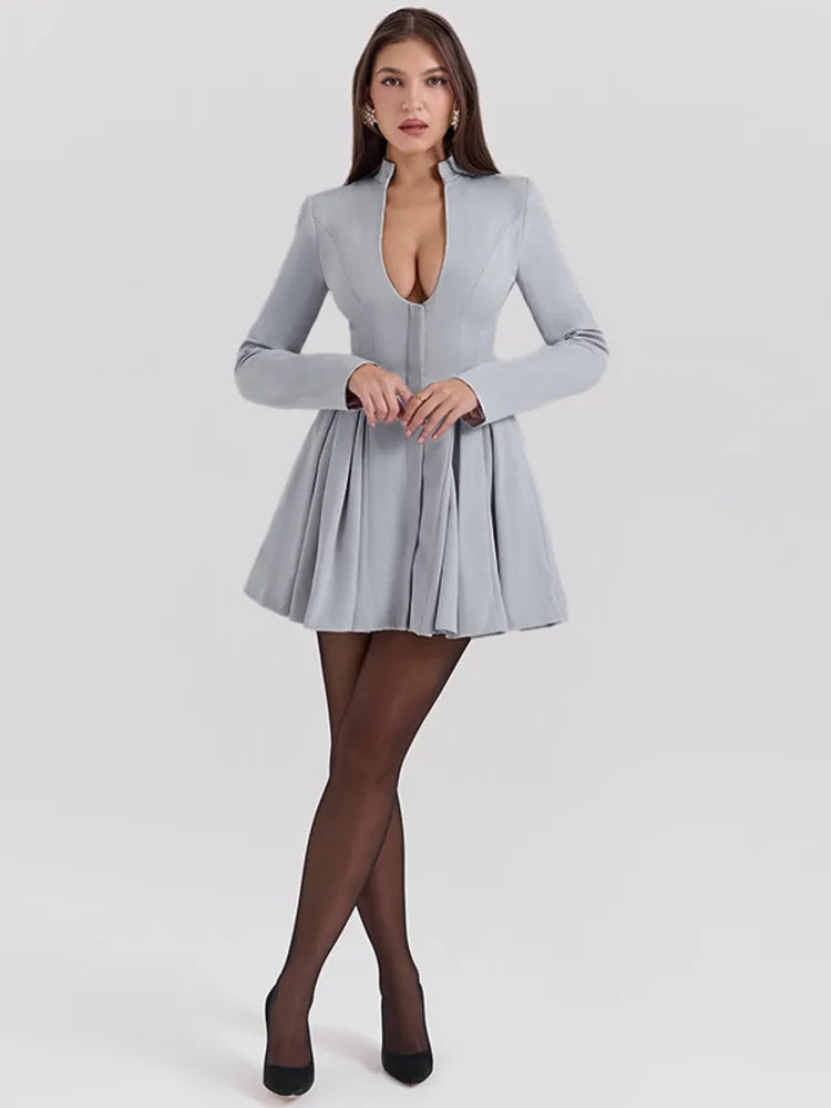 Femmora Gray Long Sleeve Mini Dress