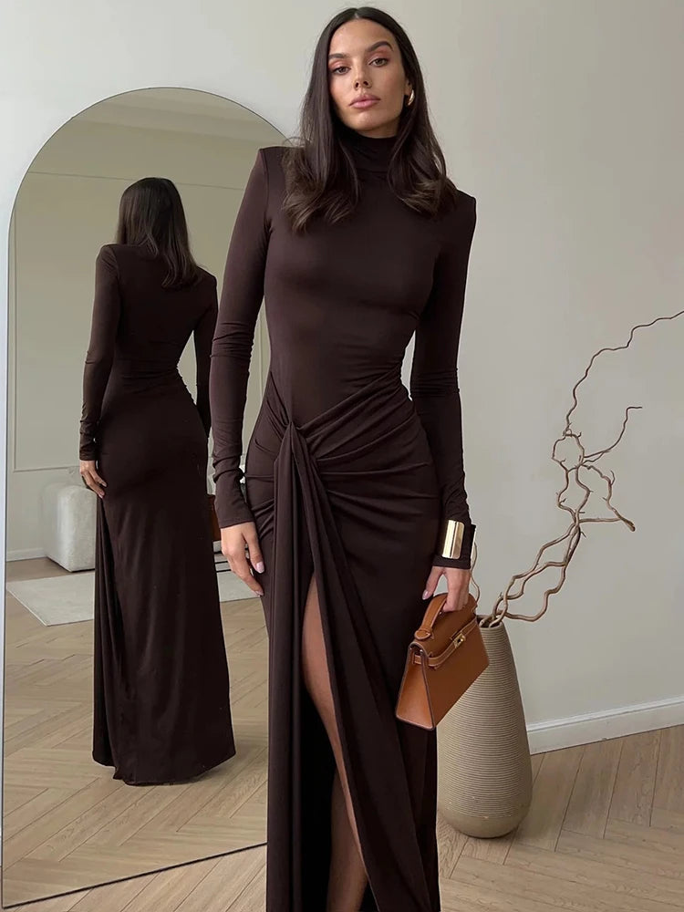 Femmora Turtleneck Thigh High Split Maxi Dress